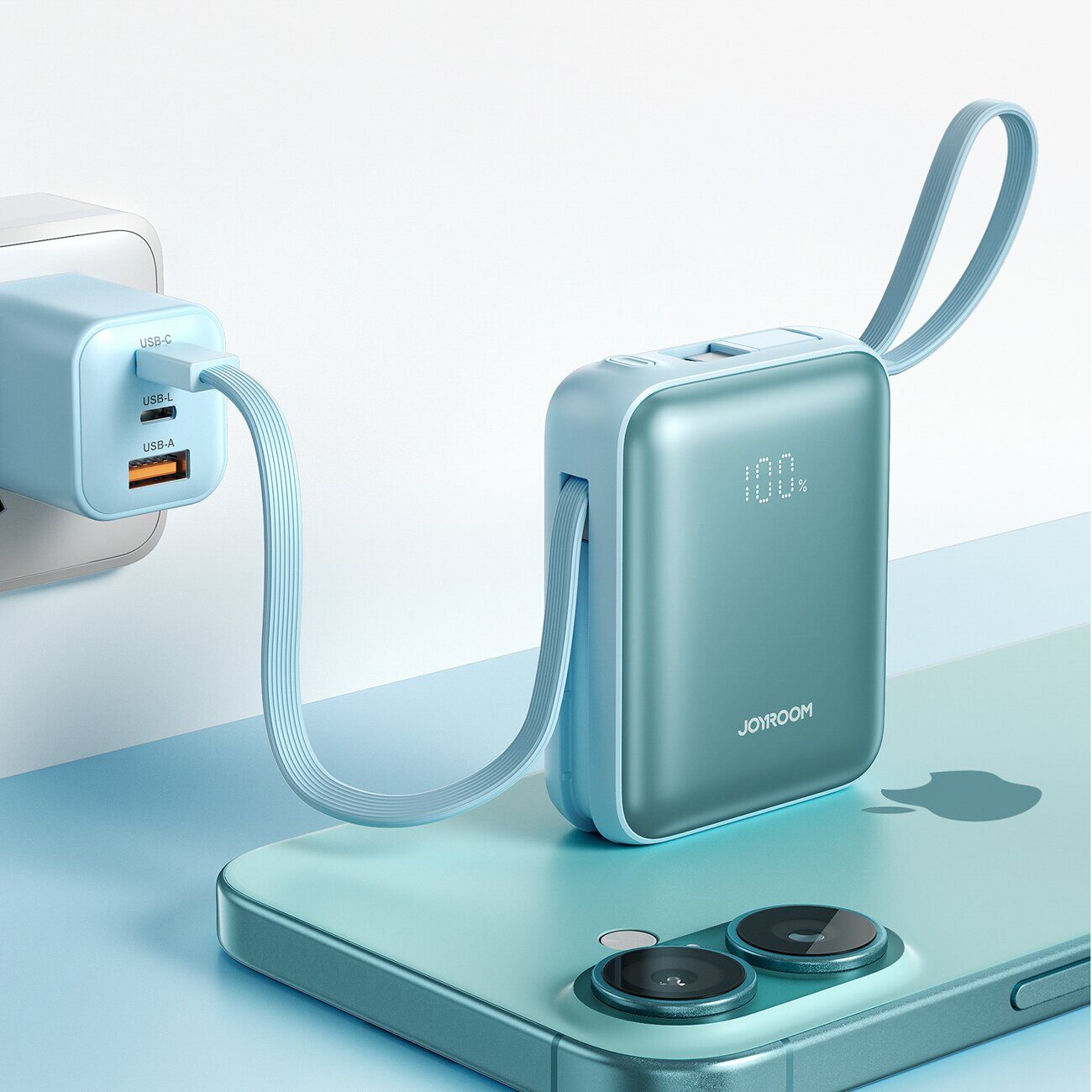 Joyroom JR-PBF27 22.5W 10000mAh Powerbank with Two Built-in Cables - Blue - imagine 5
