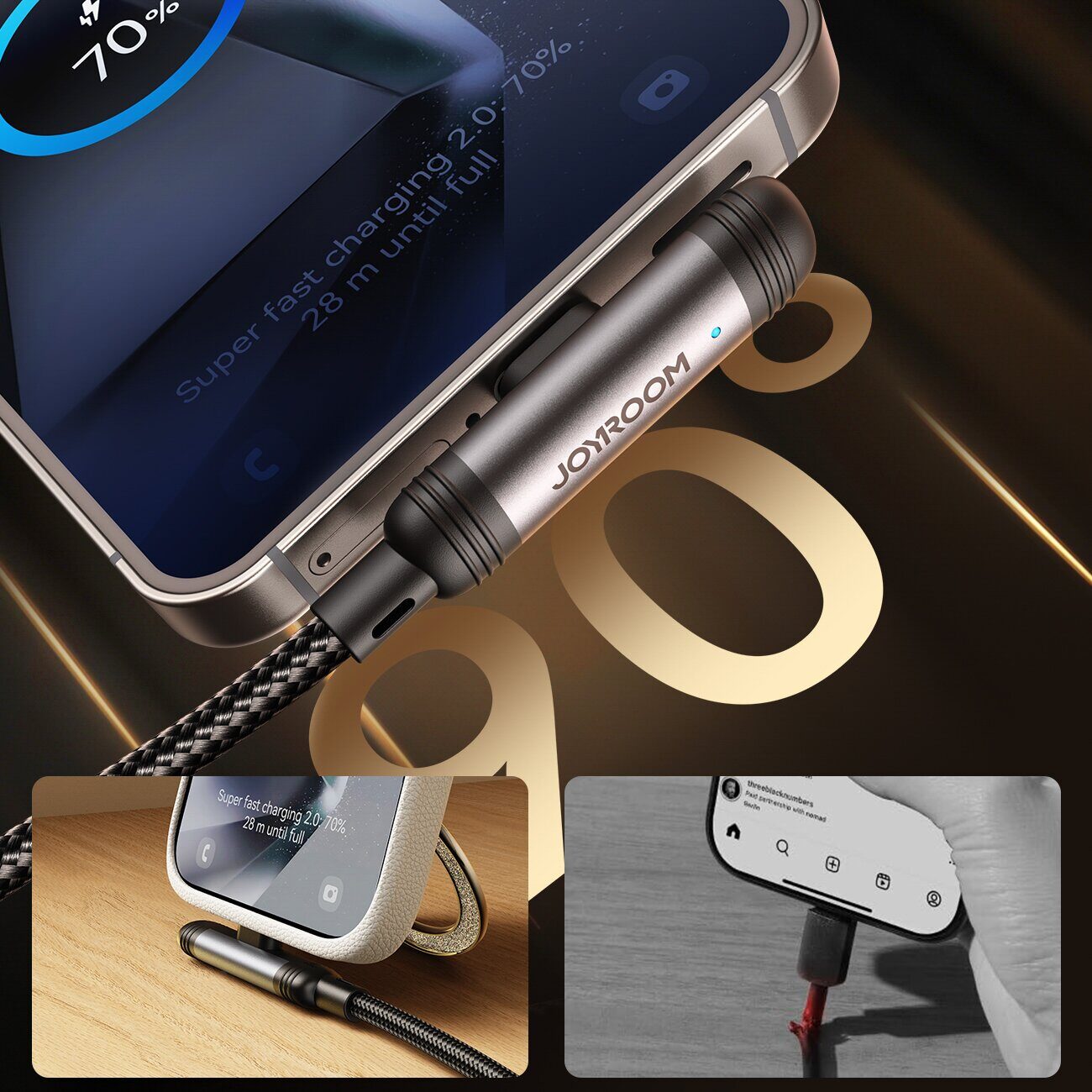 Joyroom S-A56 EnjoyX Series 90° USB-C - USB-C cable 60W 1.2m - black - imagine 4