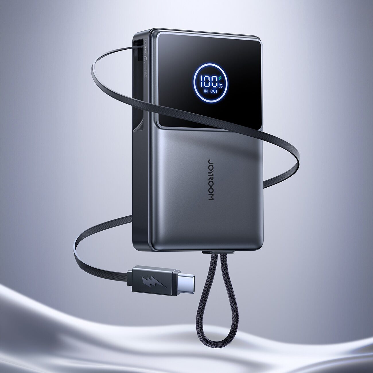 Joyroom JR-PR1 10000mAh 22.5W Powerbank with Built-in Retractable USB-C Cable - Black - imagine 2