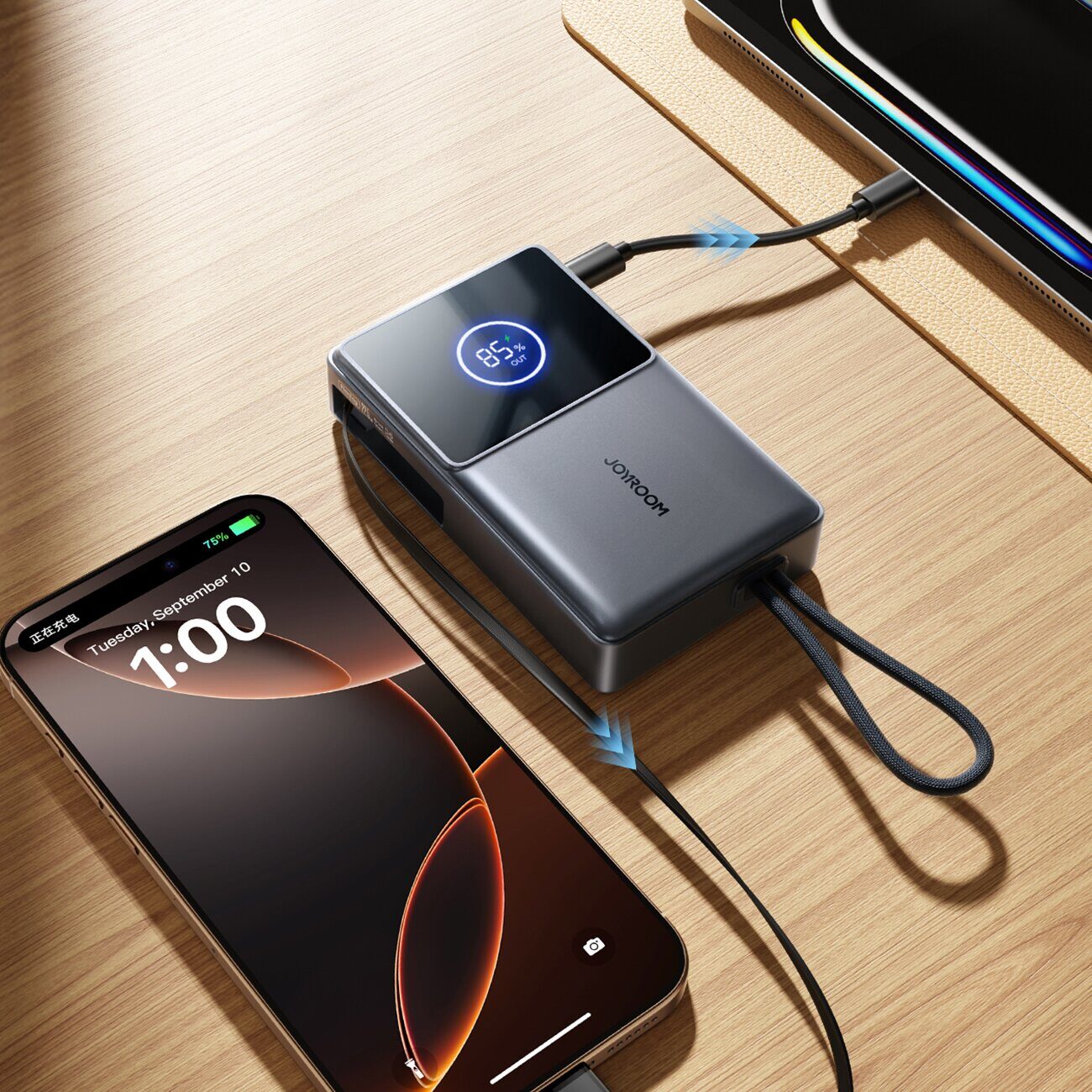 Joyroom JR-PR1 10000mAh 22.5W Powerbank with Built-in Retractable USB-C Cable - Black - imagine 7