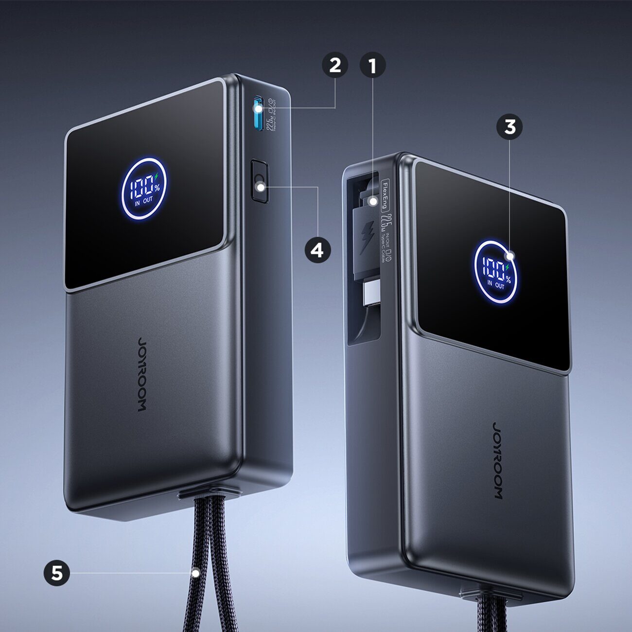 Joyroom JR-PR1 10000mAh 22.5W Powerbank with Built-in Retractable USB-C Cable - Black - imagine 8