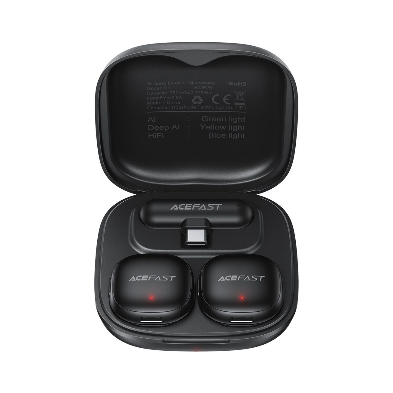 Acefast R1 Wireless Lavalier Microphones 2 pcs - Black - imagine 2
