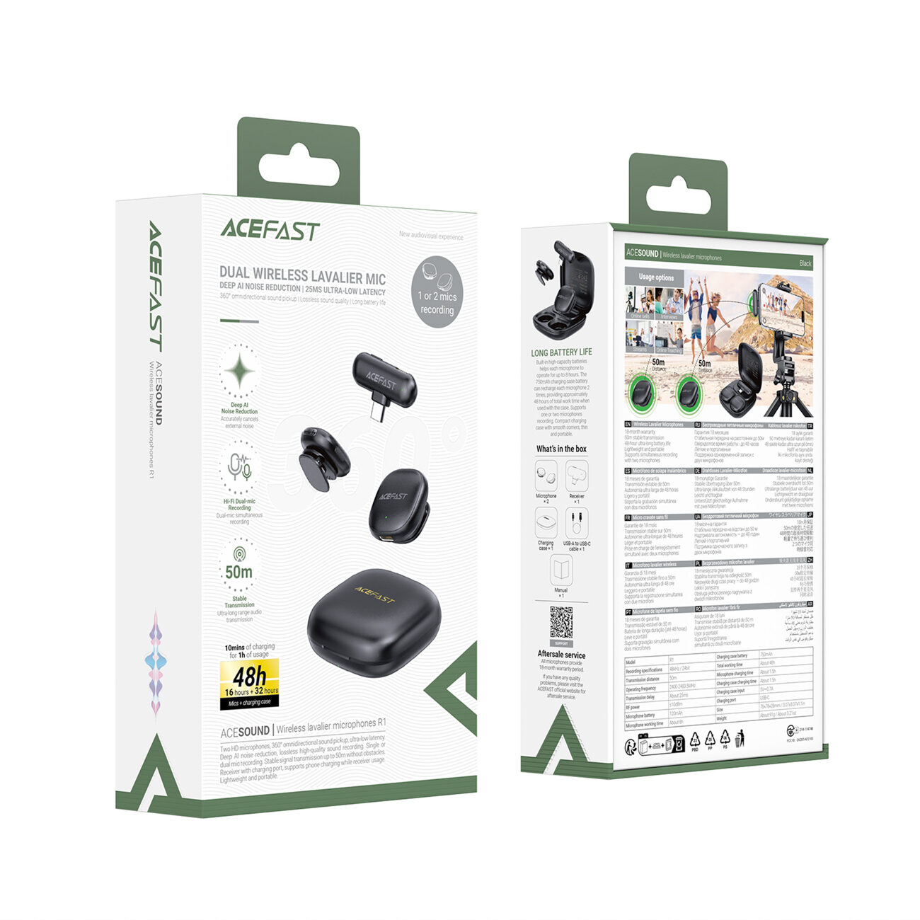 Acefast R1 Wireless Lavalier Microphones 2 pcs - Black - imagine 5