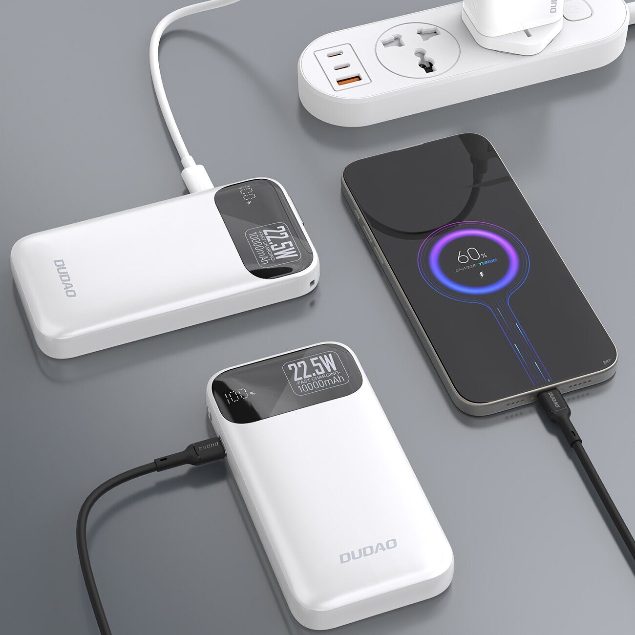 Dudao K31 10000 mAh 22.5W PD Powerbank with Built-in Cable - White - imagine 2