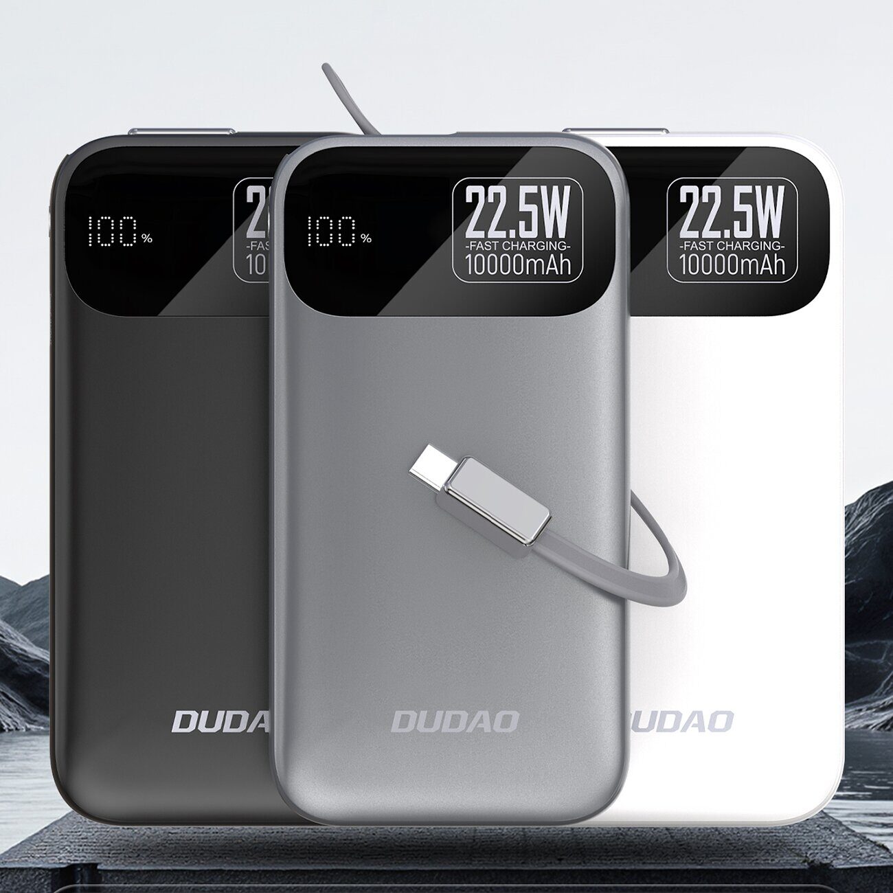 Dudao K31 10000 mAh 22.5W PD Powerbank with Built-in Cable - Gray - imagine 2