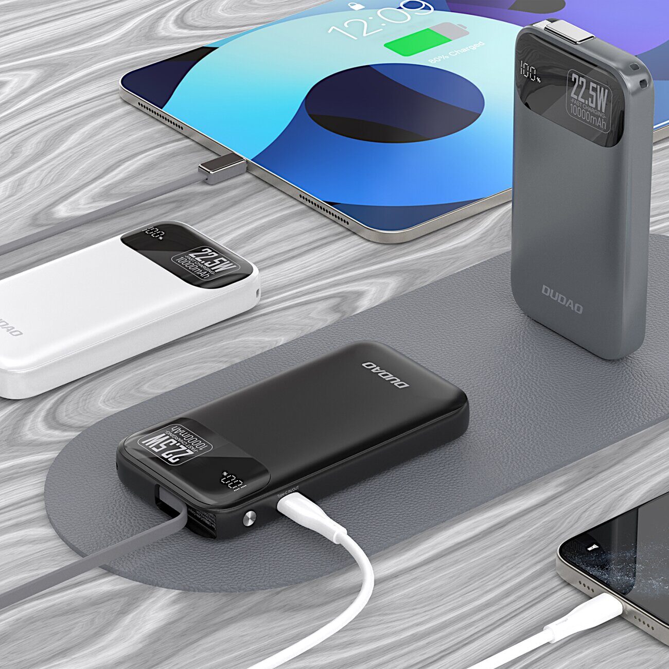 Dudao K31 10000 mAh 22.5W PD Powerbank with Built-in Cable - Gray - imagine 4