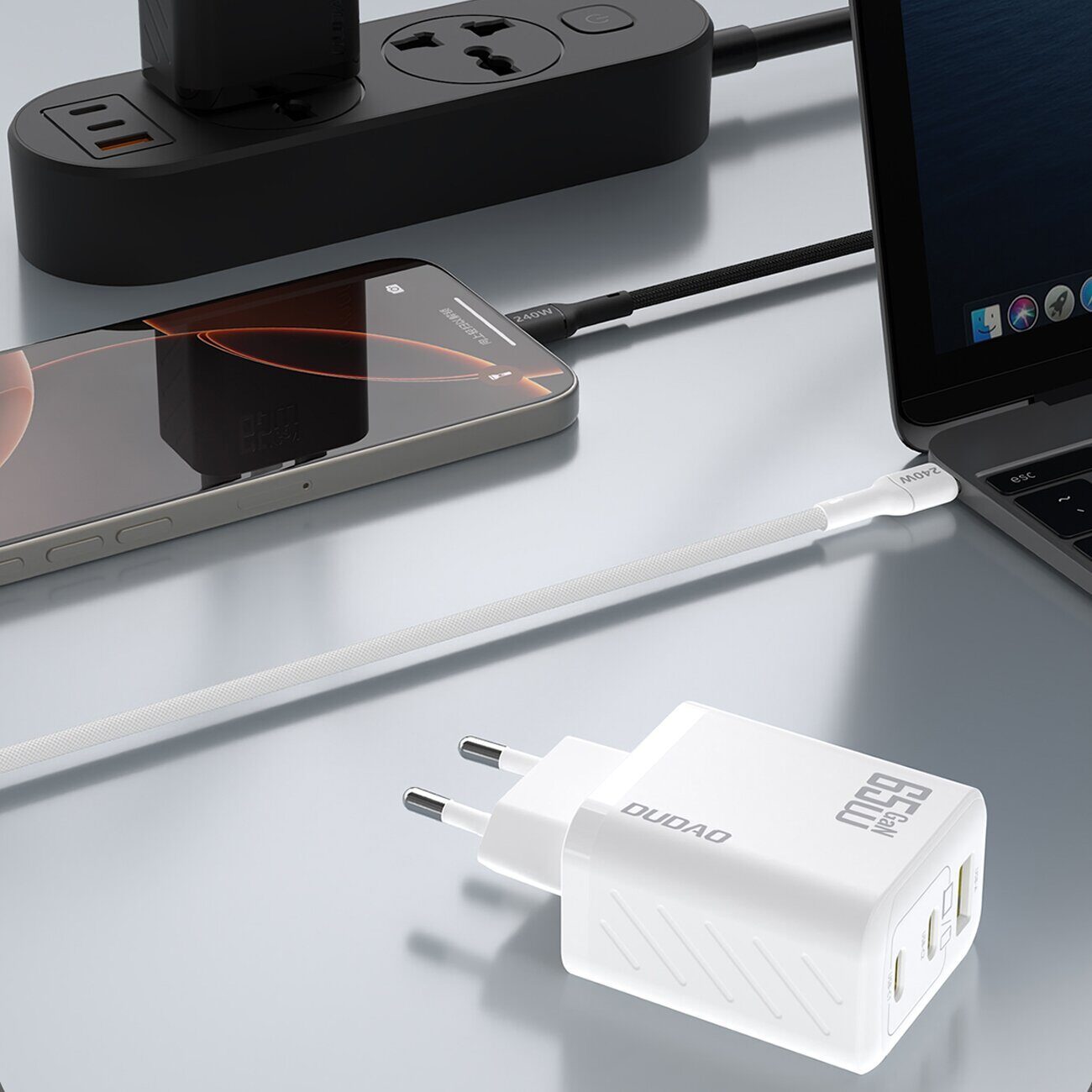 Dudao A29C 65W GaN Wall Charger + USB-C Cable - White - imagine 4