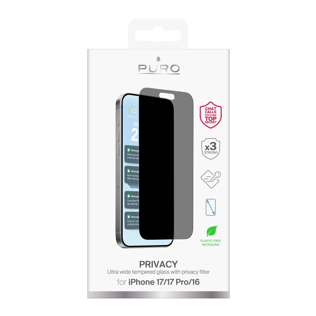 Puro Privacy Tempered Glass for iPhone 17 / iPhone 17 Pro / iPhone 16 - imagine 2