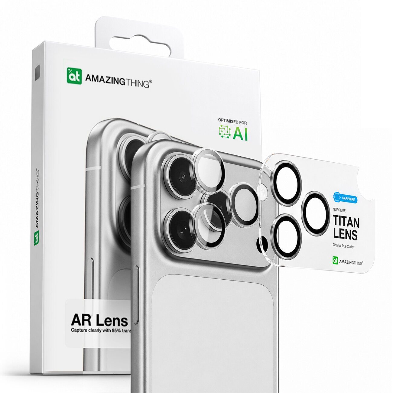 AmazingThing Sapphire Camera Glass for iPhone 17 Pro / Pro Max - with Clear Frame