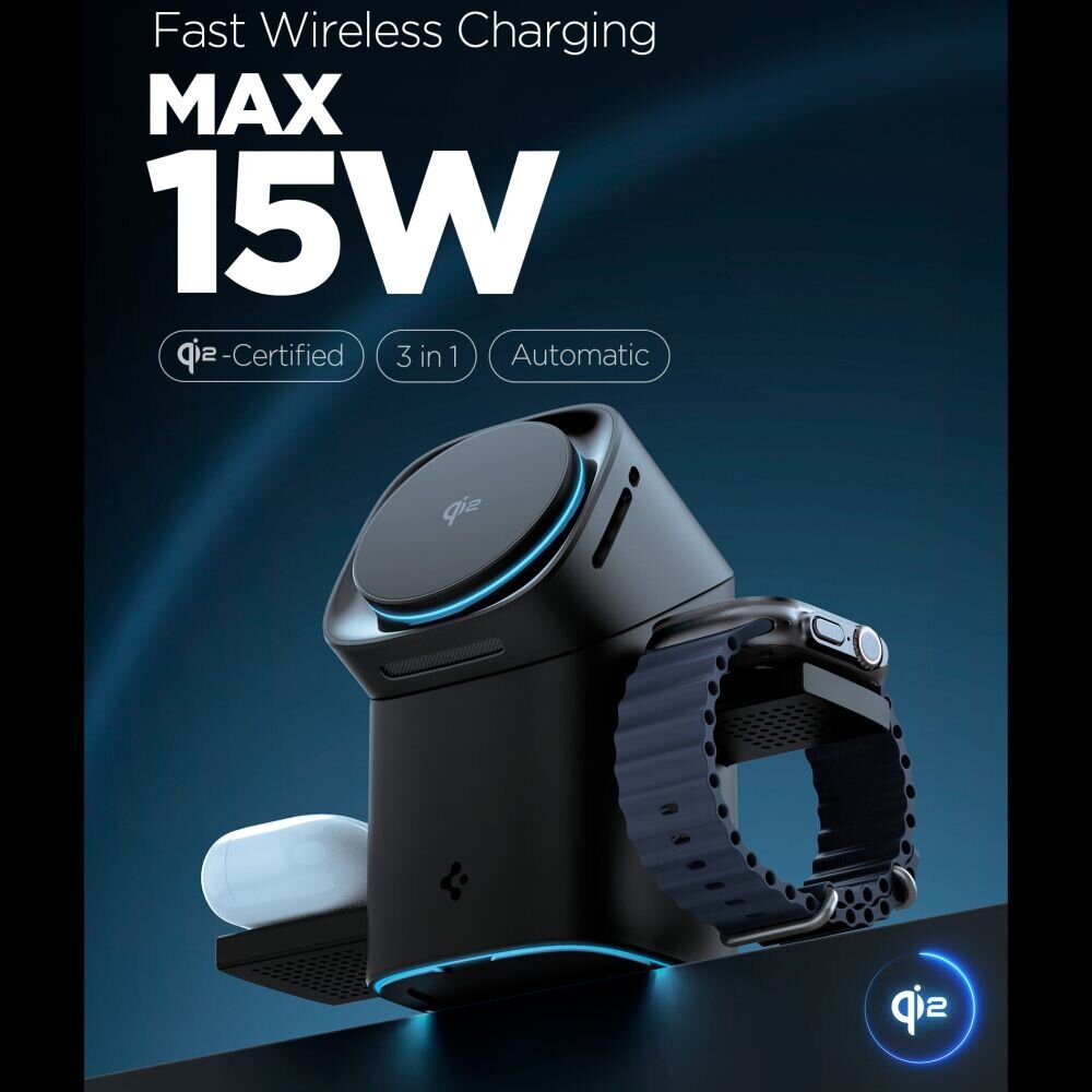 Spigen Essential EF223MS 3-in-1 QI2 Wireless Charger - Black - imagine 4