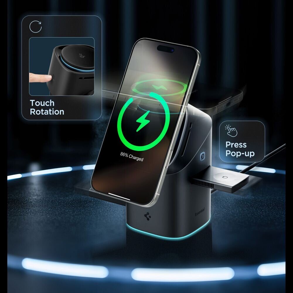 Spigen Essential EF223MS 3-in-1 QI2 Wireless Charger - Black - imagine 6