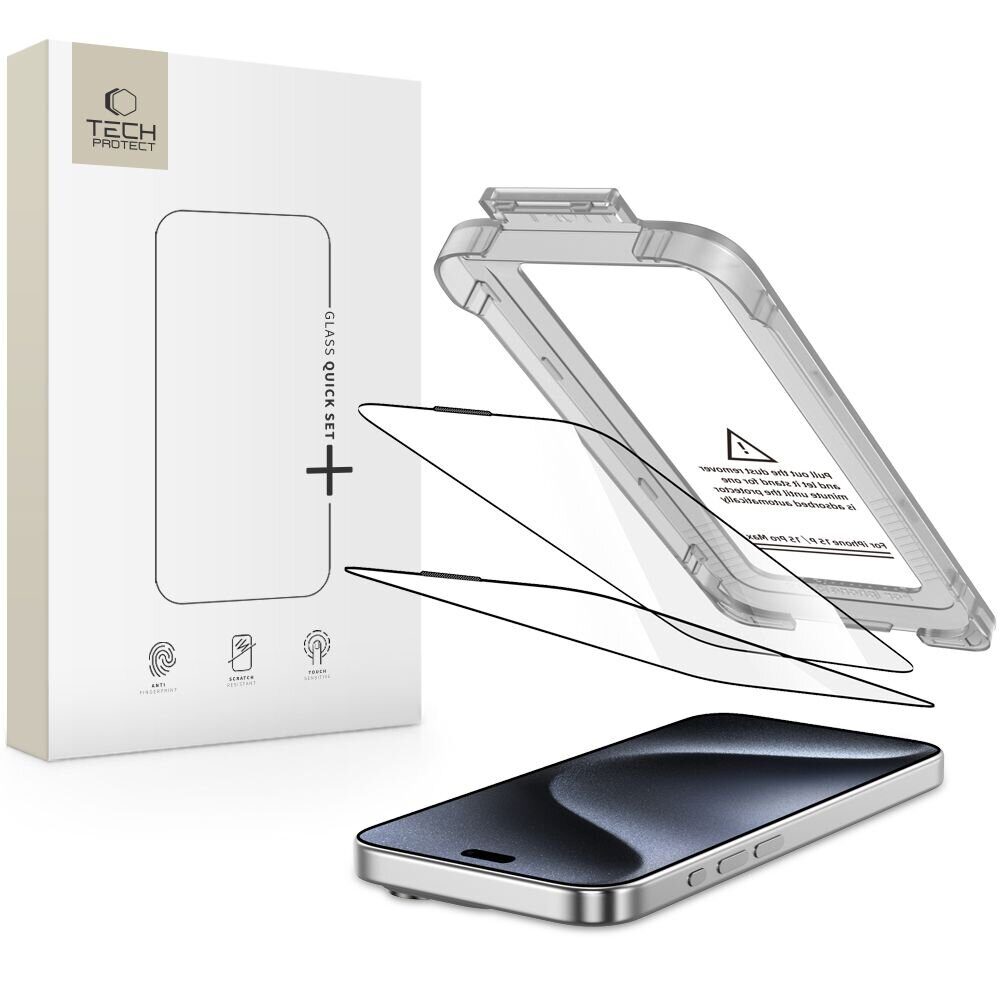 Tech-Protect Quick Set+ 2-pack tempered glass for iPhone 15 Pro - black