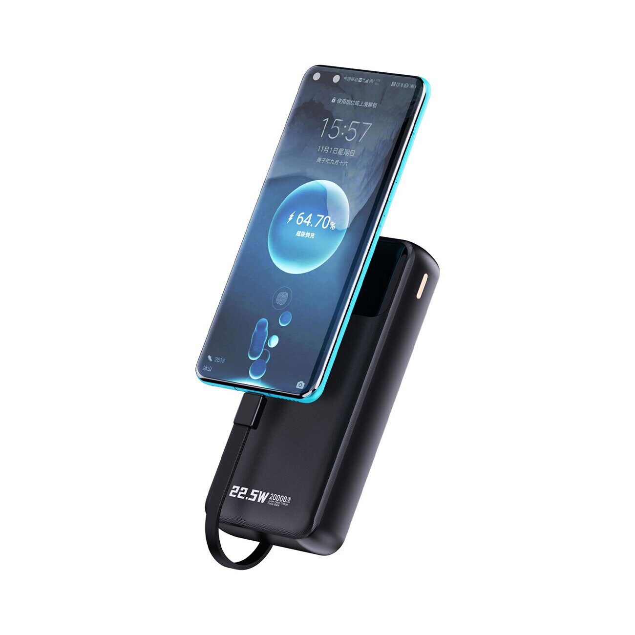 Dudao K15Pro Power Bank 20000mAh 22.5W PD USB-C / USB-A / Built-in Lightning and USB-C Cables - Black - imagine 4