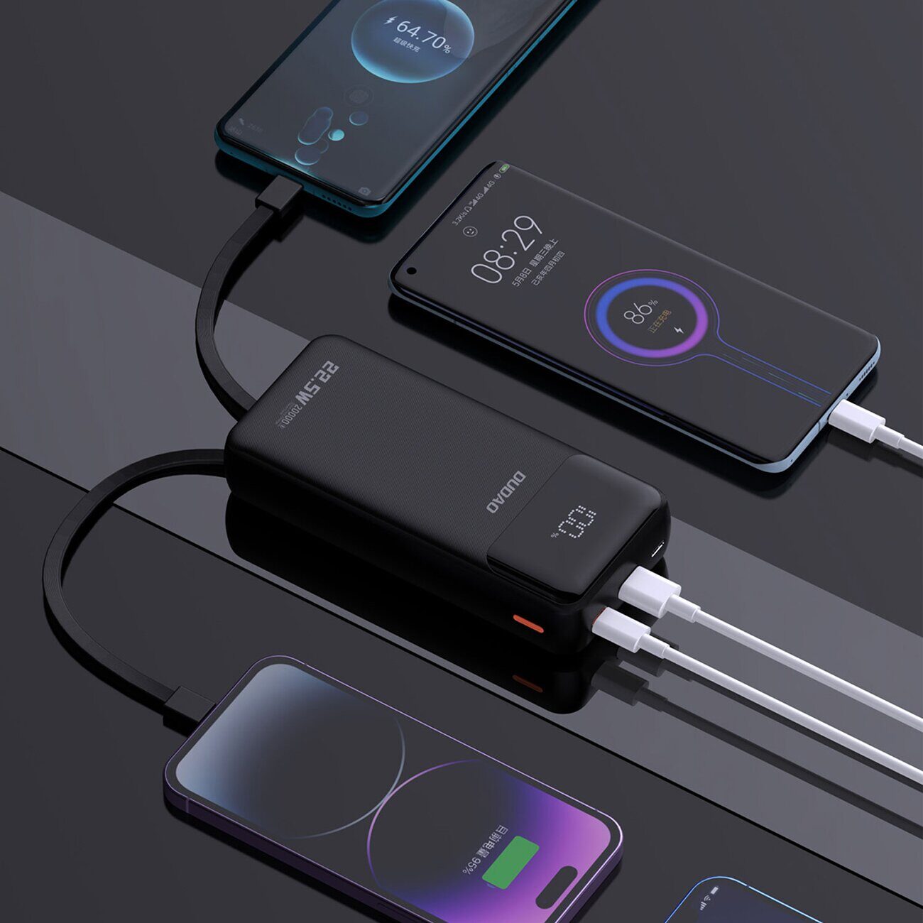 Dudao K15Pro Power Bank 20000mAh 22.5W PD USB-C / USB-A / Built-in Lightning and USB-C Cables - Black - imagine 5
