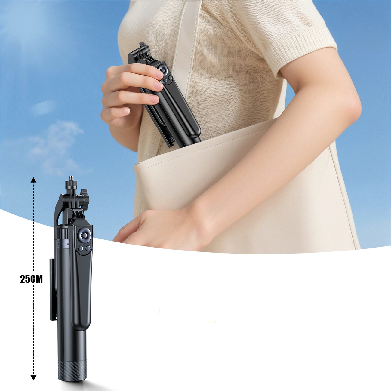 Selfie stick Wozinsky WC1Y70S telescopic tripod 1.7m with phone holder - black - imagine 10