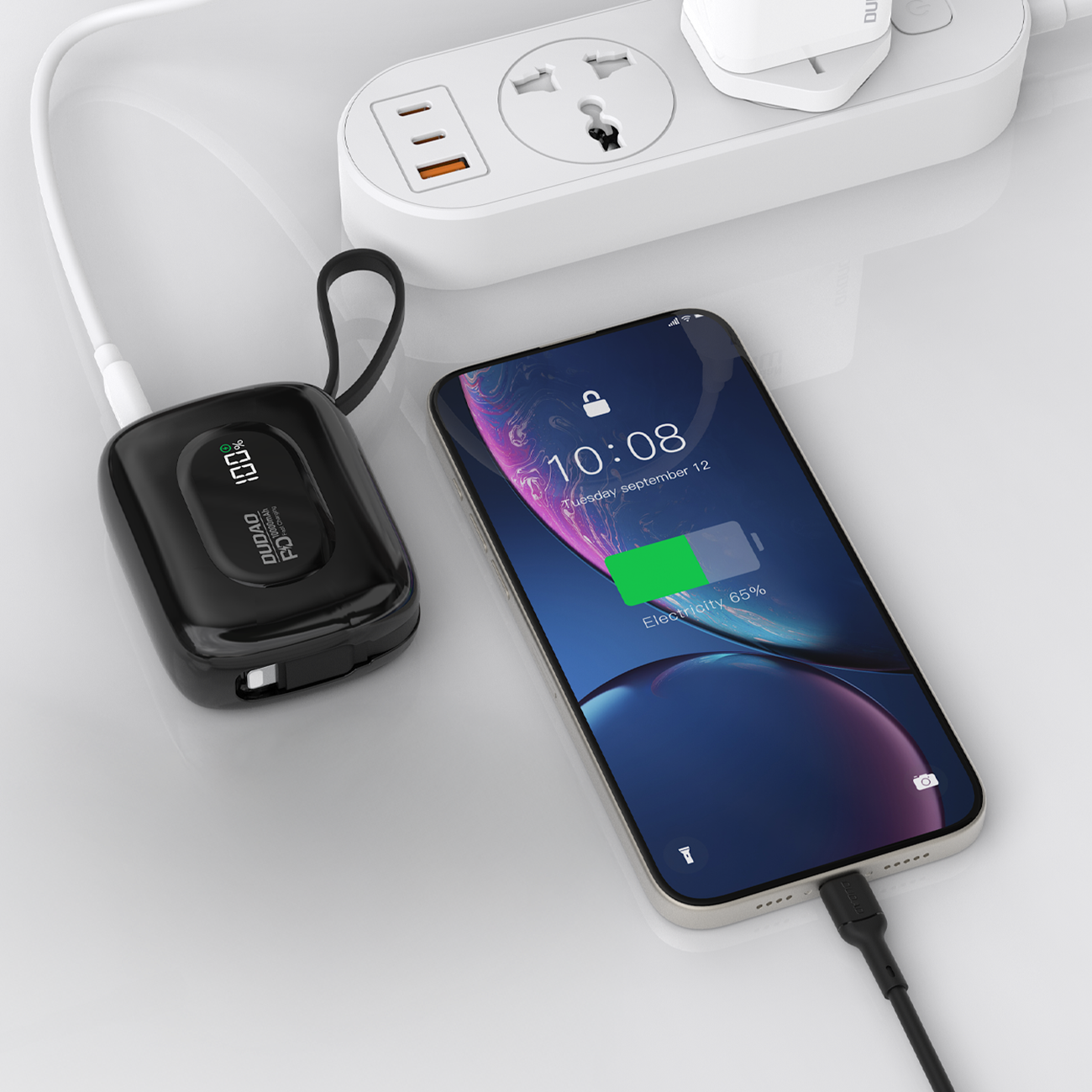 Dudao K32 Powerbank 22.5W 10000 mAh with Built-in USB-C/ Lightning Cable - Black - imagine 6