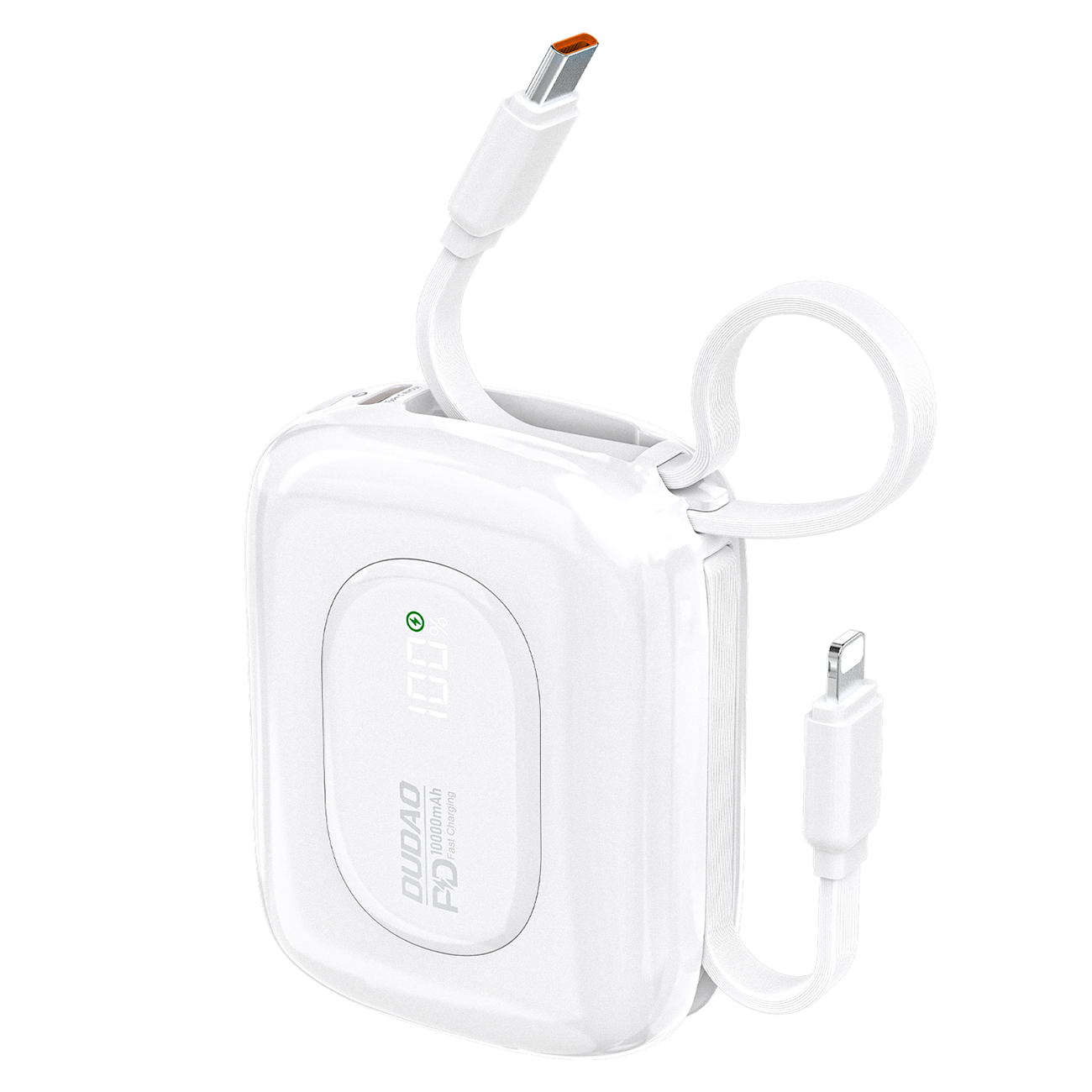 Dudao K32 22.5W 10000 mAh Powerbank with Built-in USB-C/ Lightning Cable - White