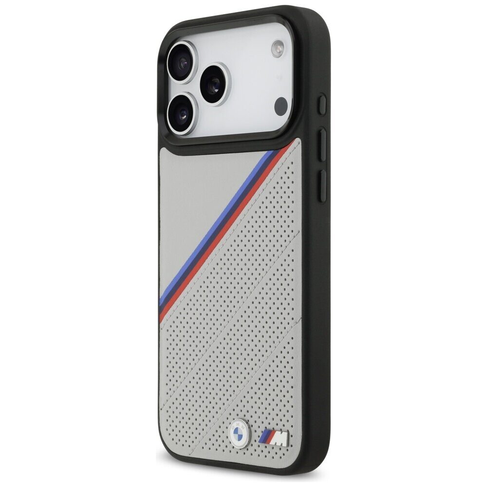 BMW M Tricolor Metal Logo MagSafe Case for iPhone 17 Pro Max - Gray - imagine 2