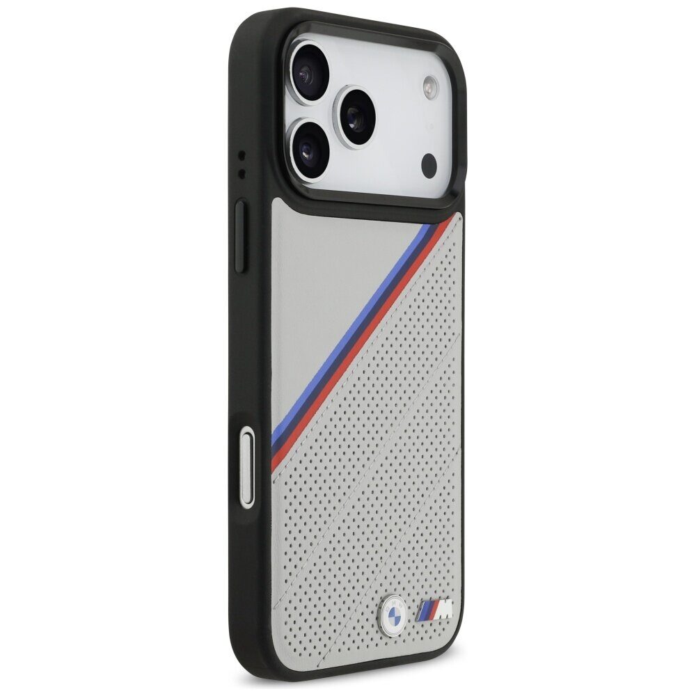 BMW M Tricolor Metal Logo MagSafe Case for iPhone 17 Pro Max - Gray - imagine 4