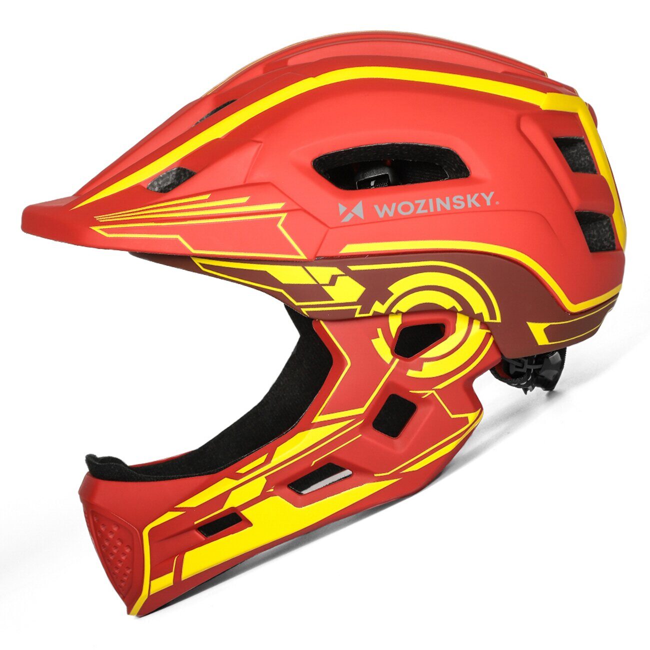 Wozinsky Kids' Full Face Bike Helmet with USB Rear Light S - Red and Yellow - imagine 3
