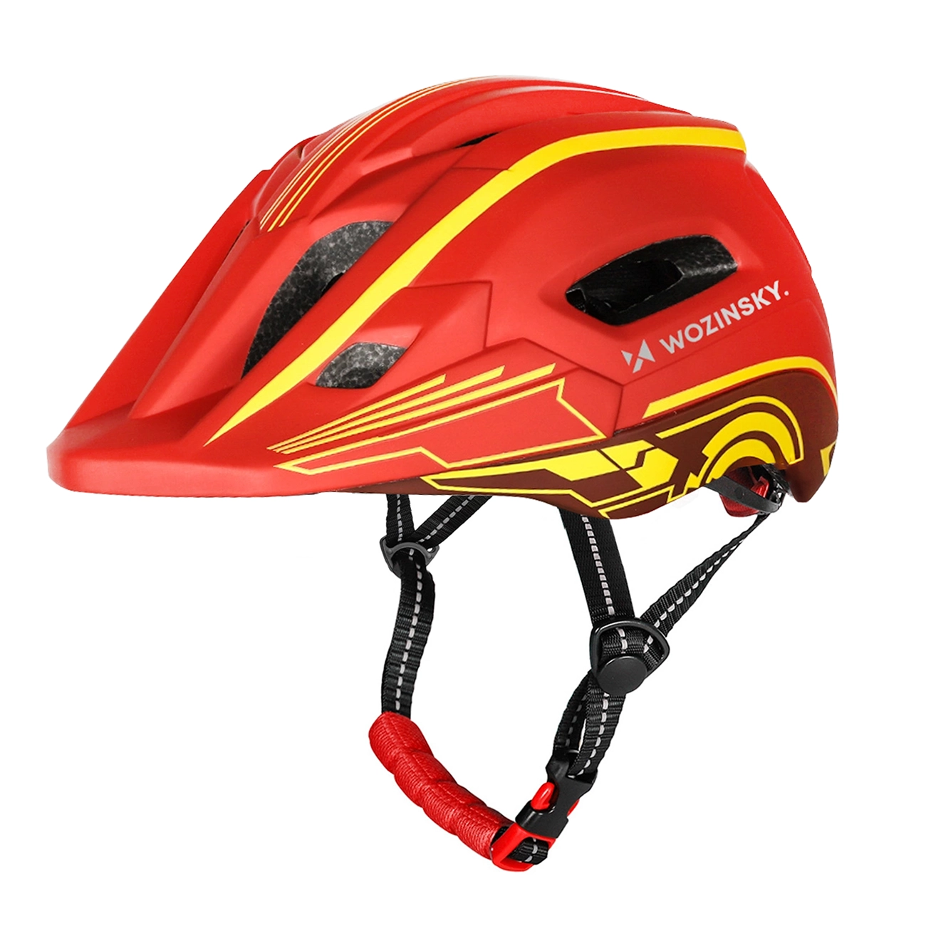 Wozinsky Kids' Full Face Bike Helmet with USB Rear Light S - Red and Yellow - imagine 2