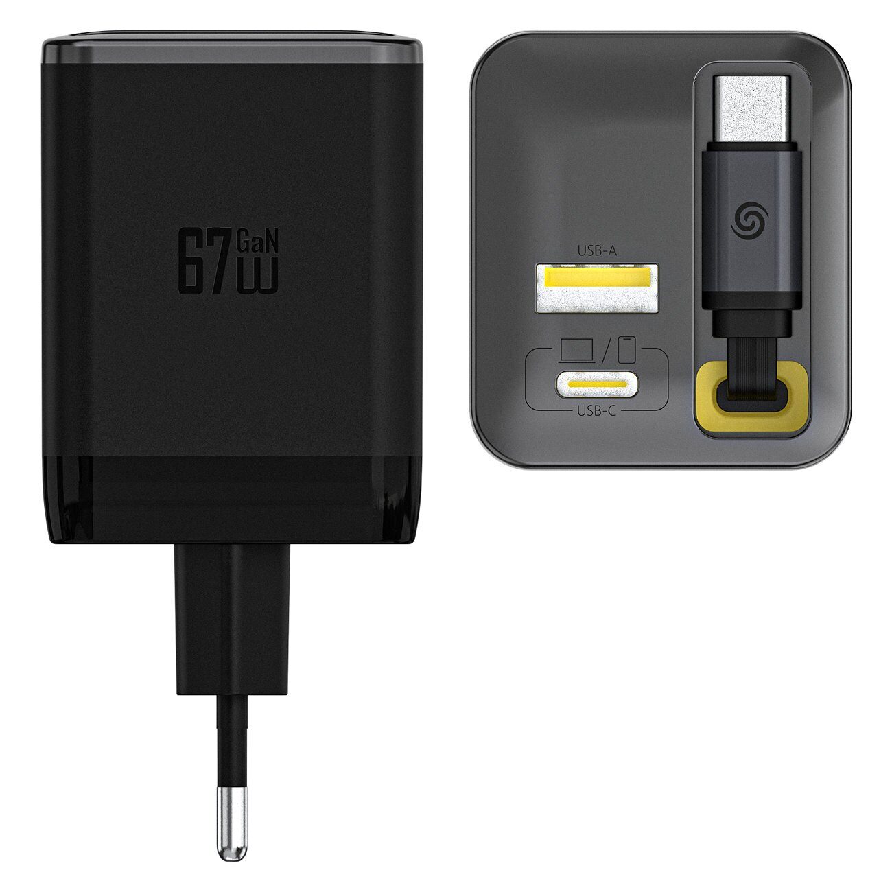 Dudao A67EU GaN 67W Wall Charger with Built-in Retractable USB-C Power Delivery Quick Charge Cable - Black - imagine 3