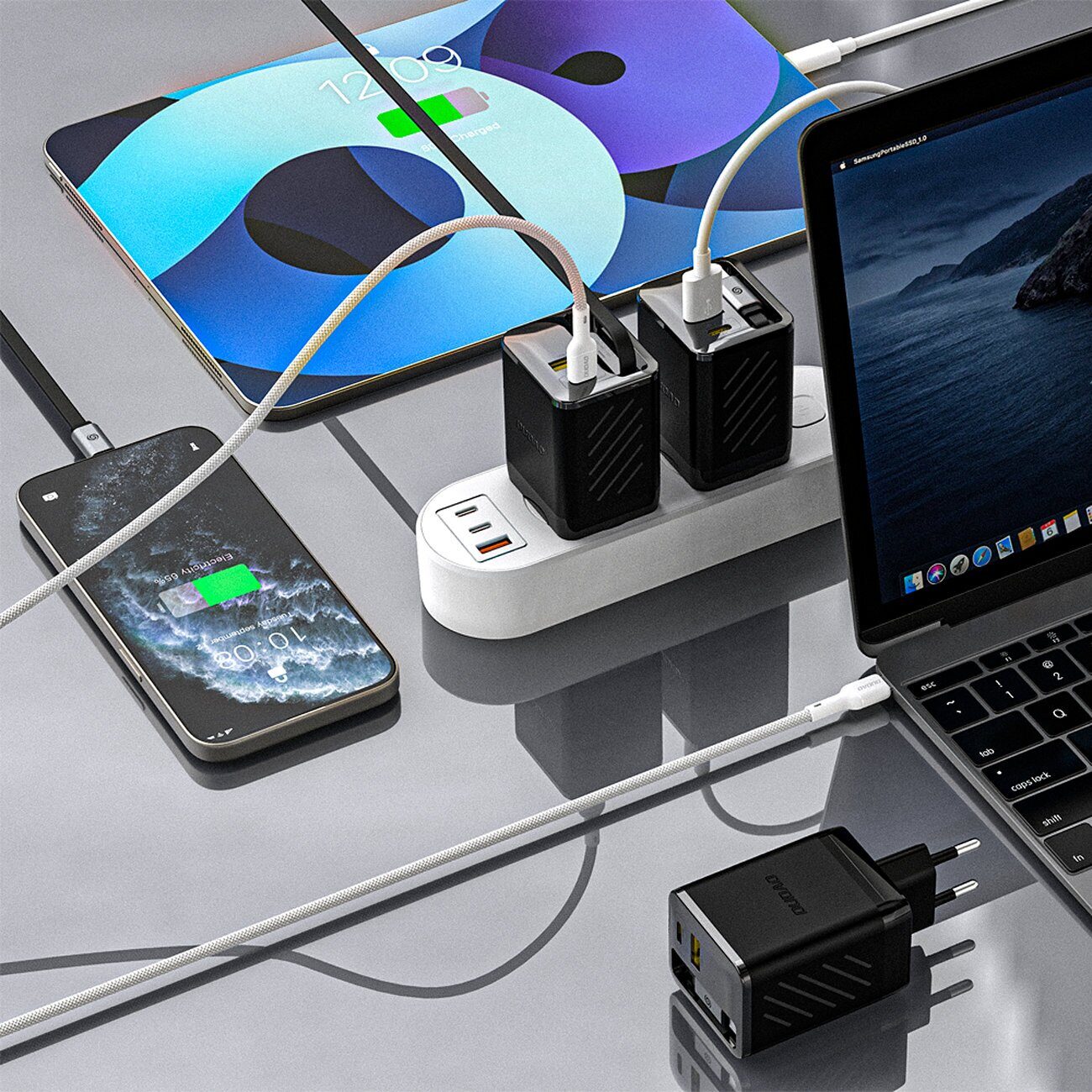 Dudao A67EU GaN 67W Wall Charger with Built-in Retractable USB-C Power Delivery Quick Charge Cable - Black - imagine 4