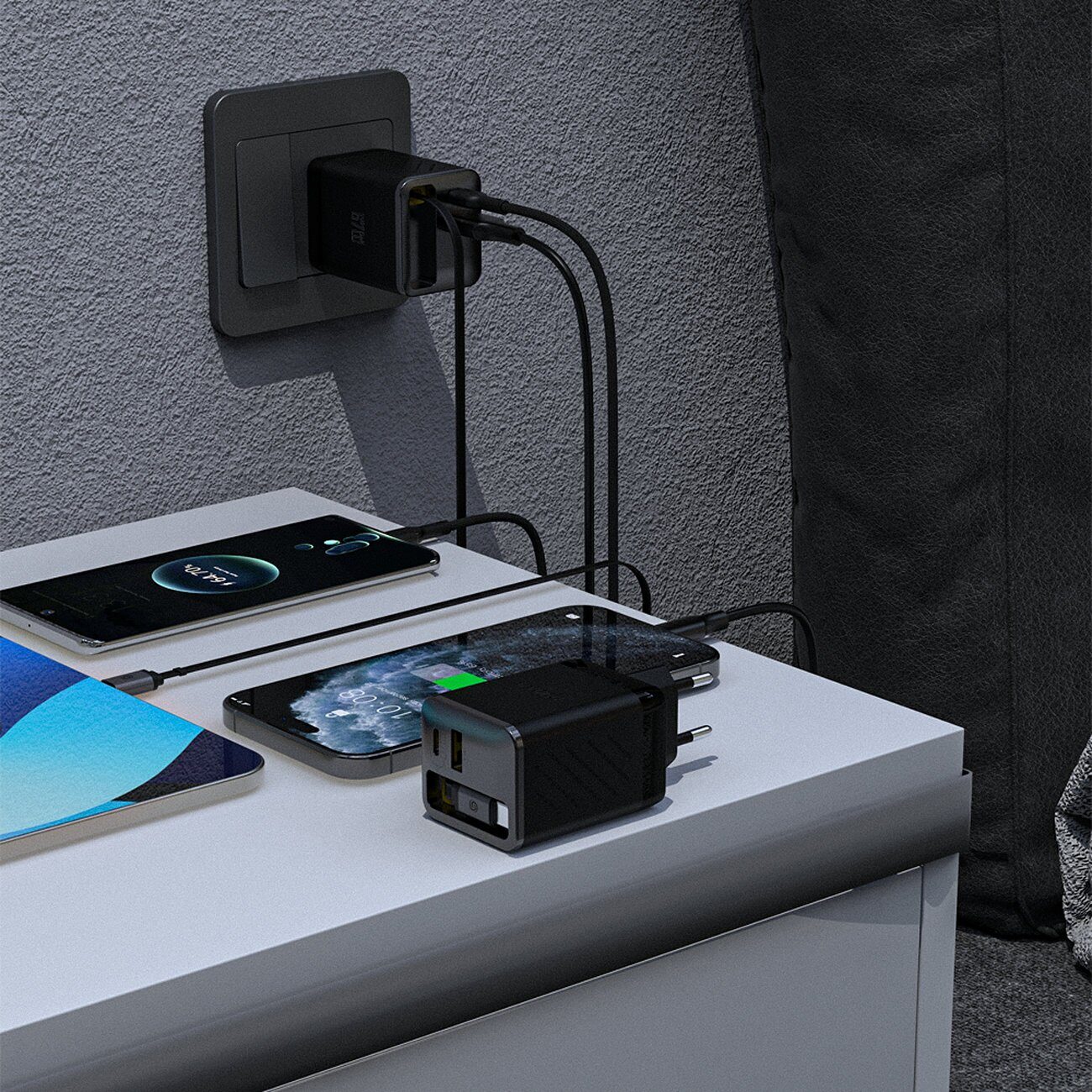 Dudao A67EU GaN 67W Wall Charger with Built-in Retractable USB-C Power Delivery Quick Charge Cable - Black - imagine 5