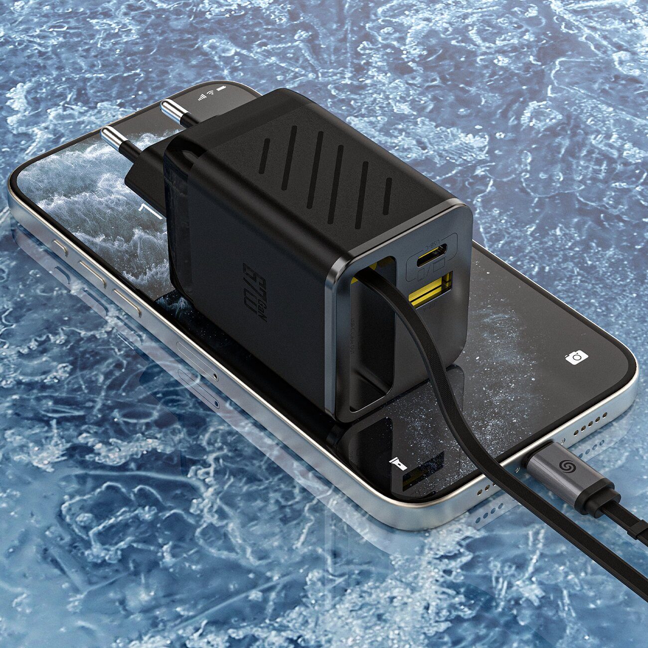 Dudao A67EU GaN 67W Wall Charger with Built-in Retractable USB-C Power Delivery Quick Charge Cable - Black - imagine 7