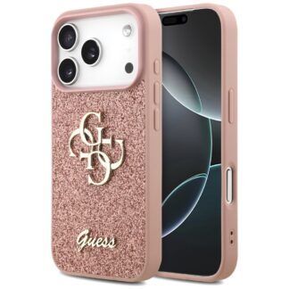 Guess PU Fixed Glitter 4G Metal Logo Case for iPhone 17 Pro Pink