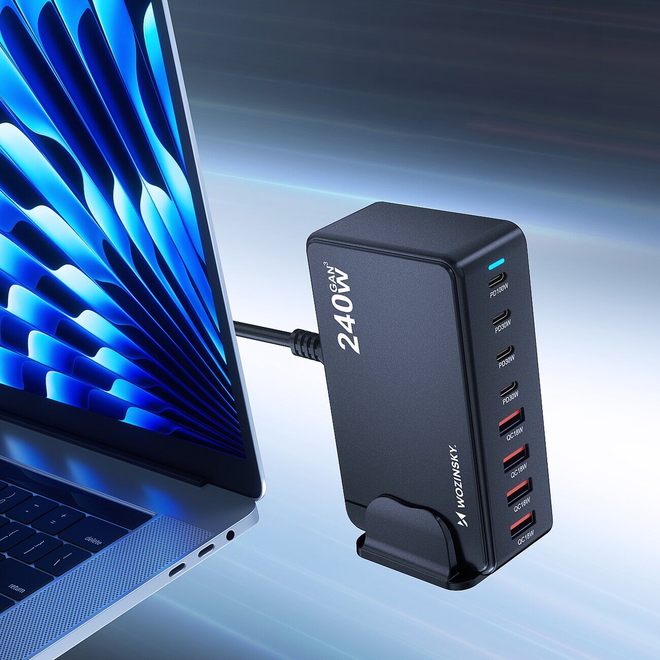 Wozinsky WSL-240 GaN QC3 Charging Station - 200W - Black - imagine 6