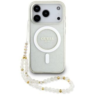 Guess IML Glitter Pearl Strap MagSafe Case for iPhone 17 Pro - Transparent