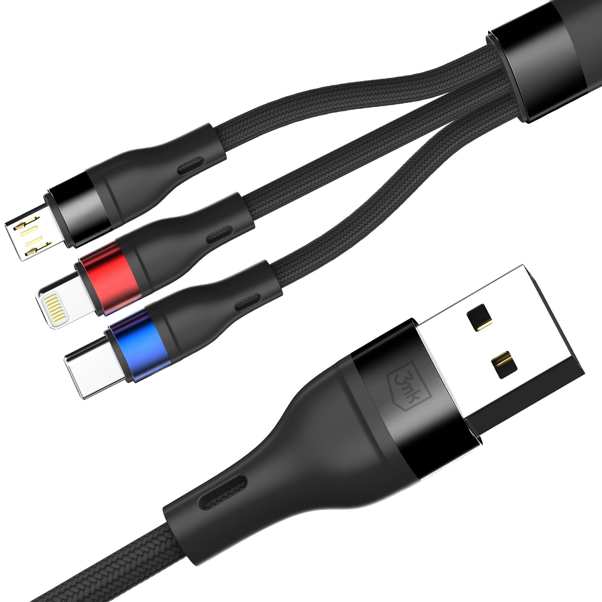 3mk Hyper Cable N-SERIES 3 in 1 USB-A / Lightning / Micro 1.2m 9V/2A 18W - black - imagine 2