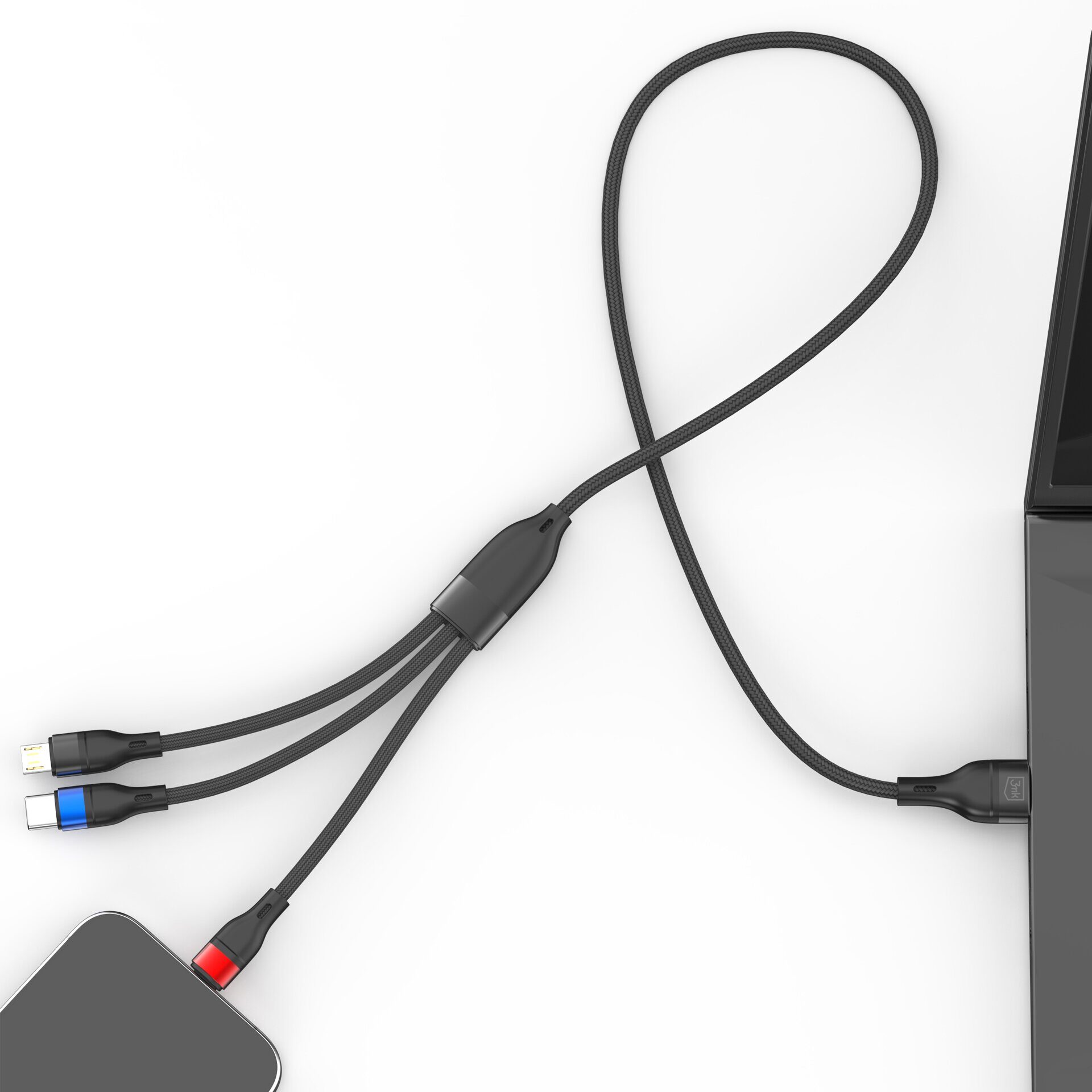 3mk Hyper Cable N-SERIES 3 in 1 USB-A / Lightning / Micro 1.2m 9V/2A 18W - black - imagine 9