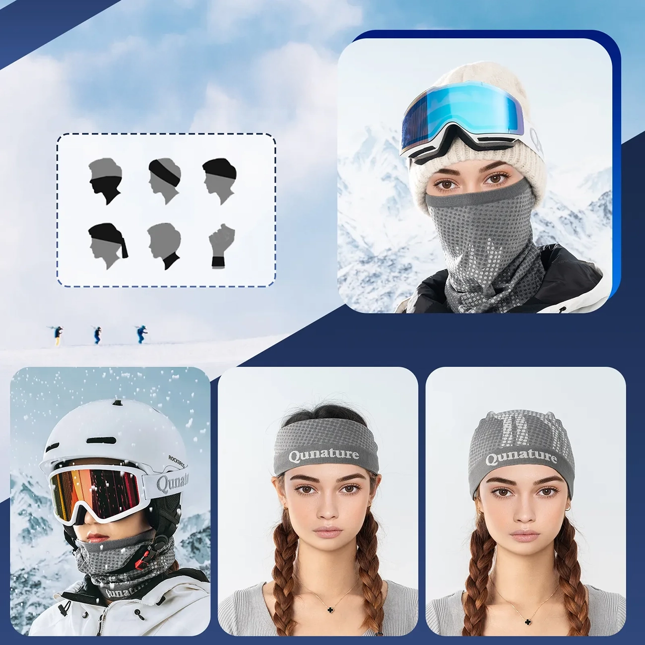 Qunature 11230014001 ski scarf, sports bandana, universal size - gray - imagine 3