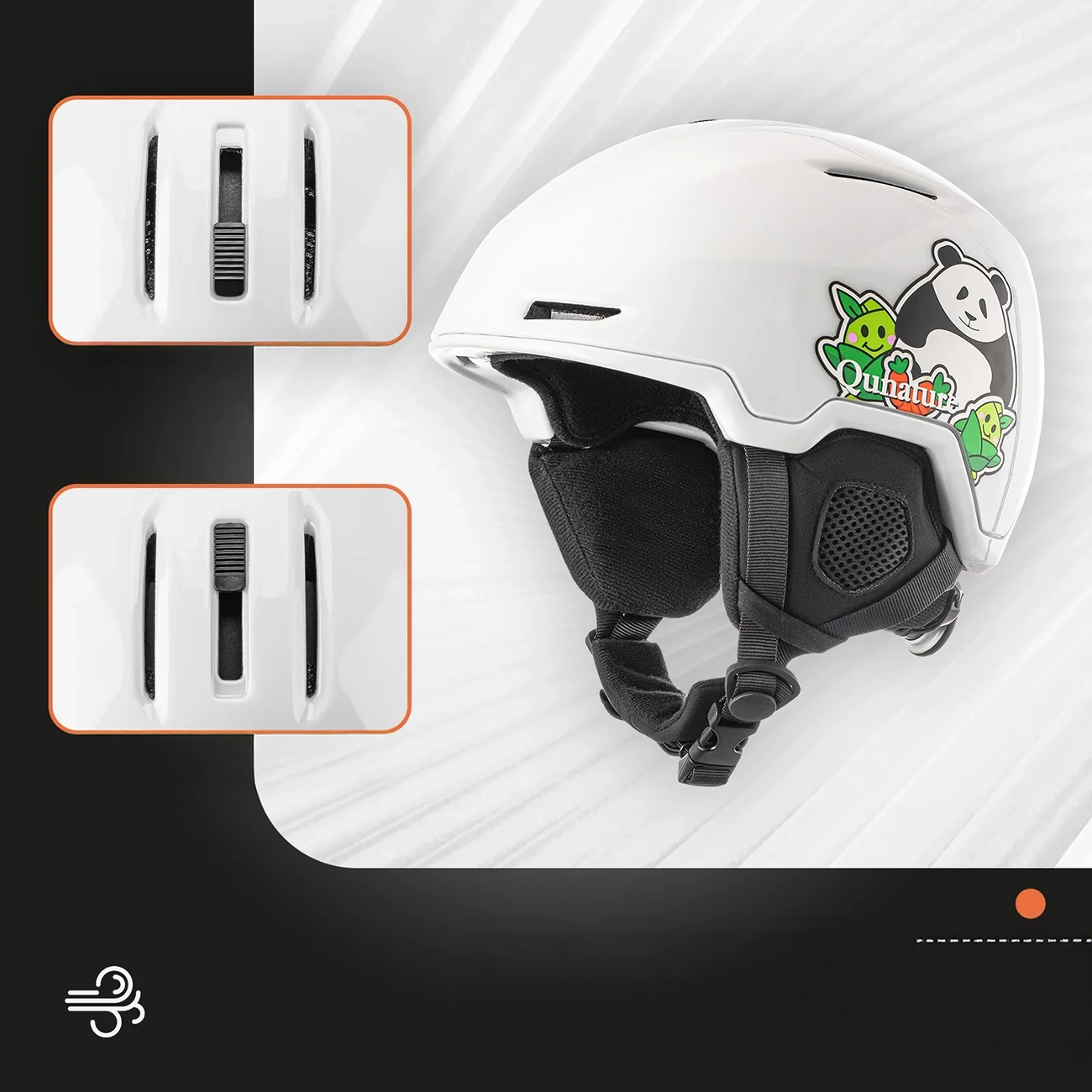 Qunature 10130003005 Ski Helmet with Earmuffs Panda Snowboard for Kids 54-58 cm - White - imagine 2