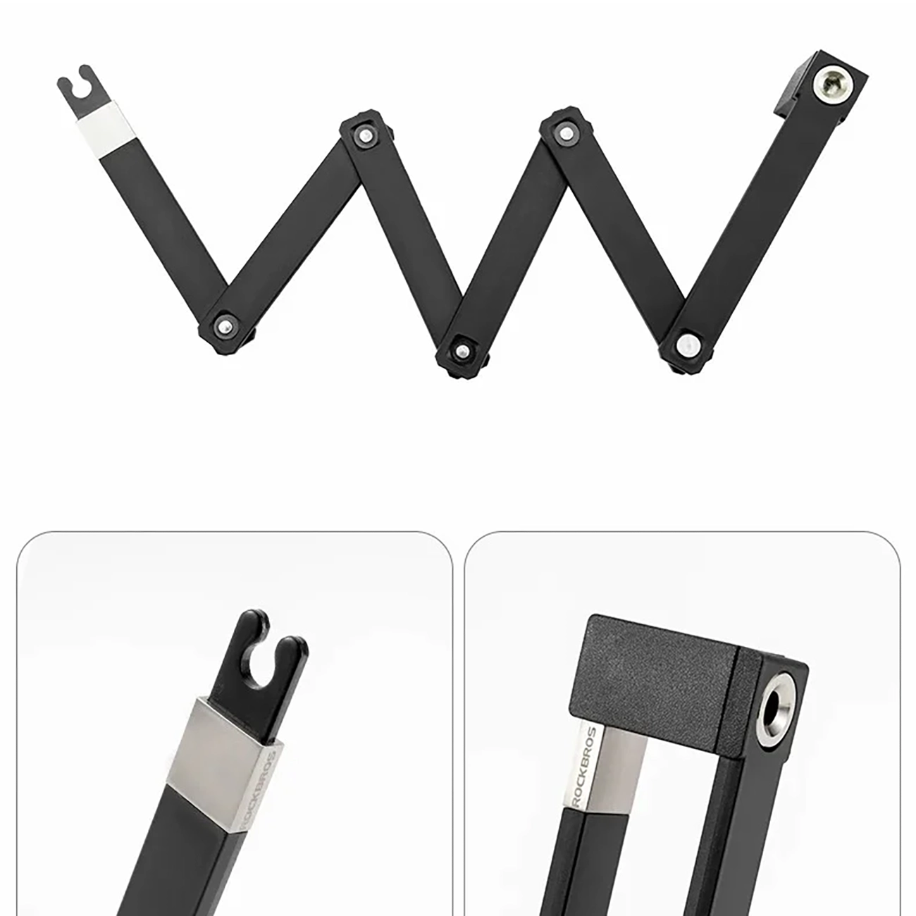 Rockbros 32140003001 foldable bicycle lock with key and handle, 68cm - black - imagine 5