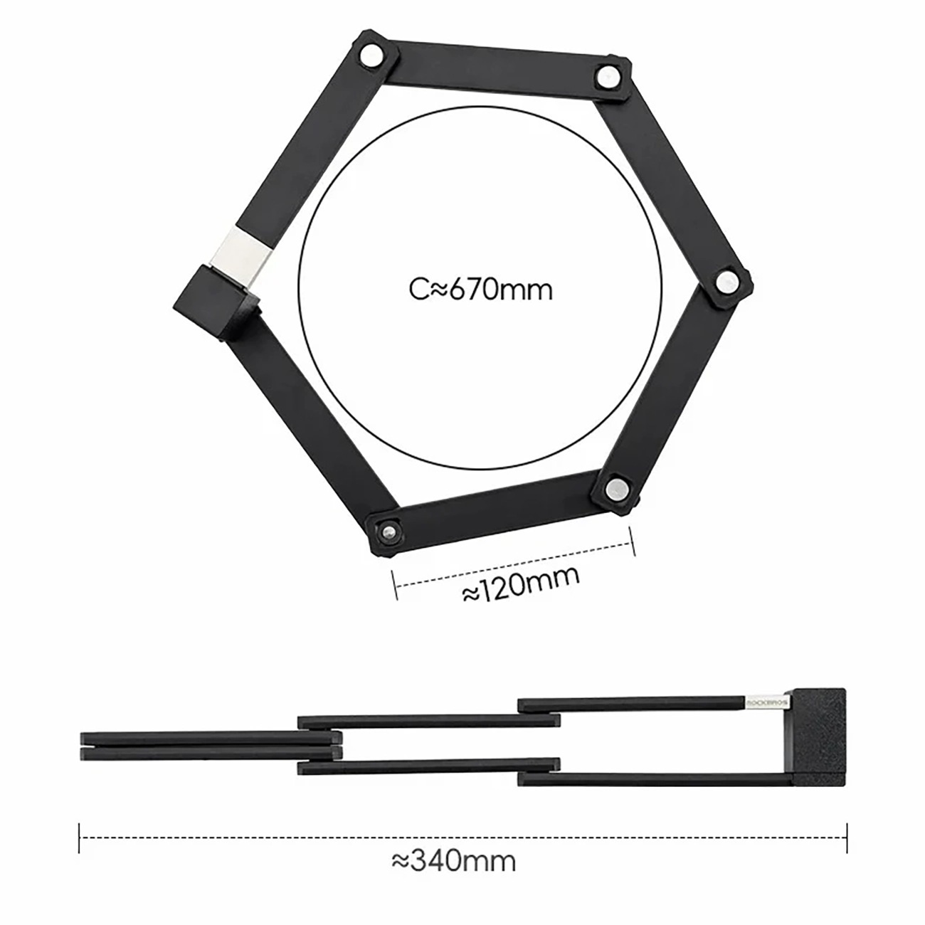 Rockbros 32140003001 foldable bicycle lock with key and handle, 68cm - black - imagine 6