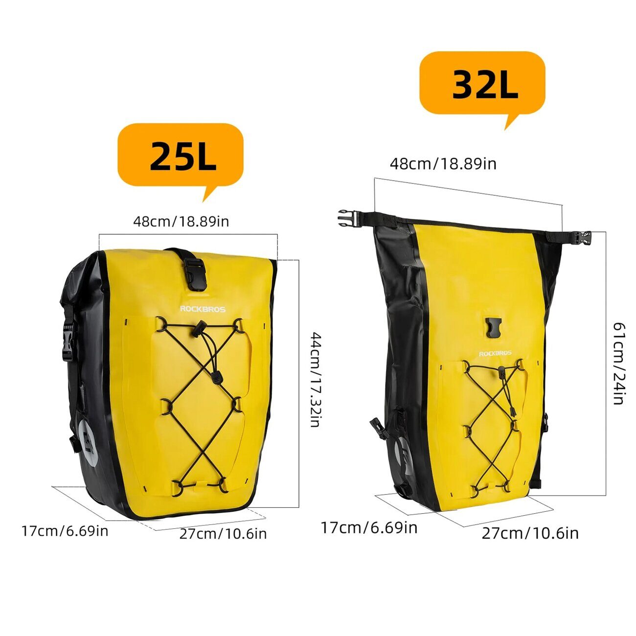 Rockbros 30140022005 Waterproof Bicycle Pannier 25-32L - Yellow - imagine 7