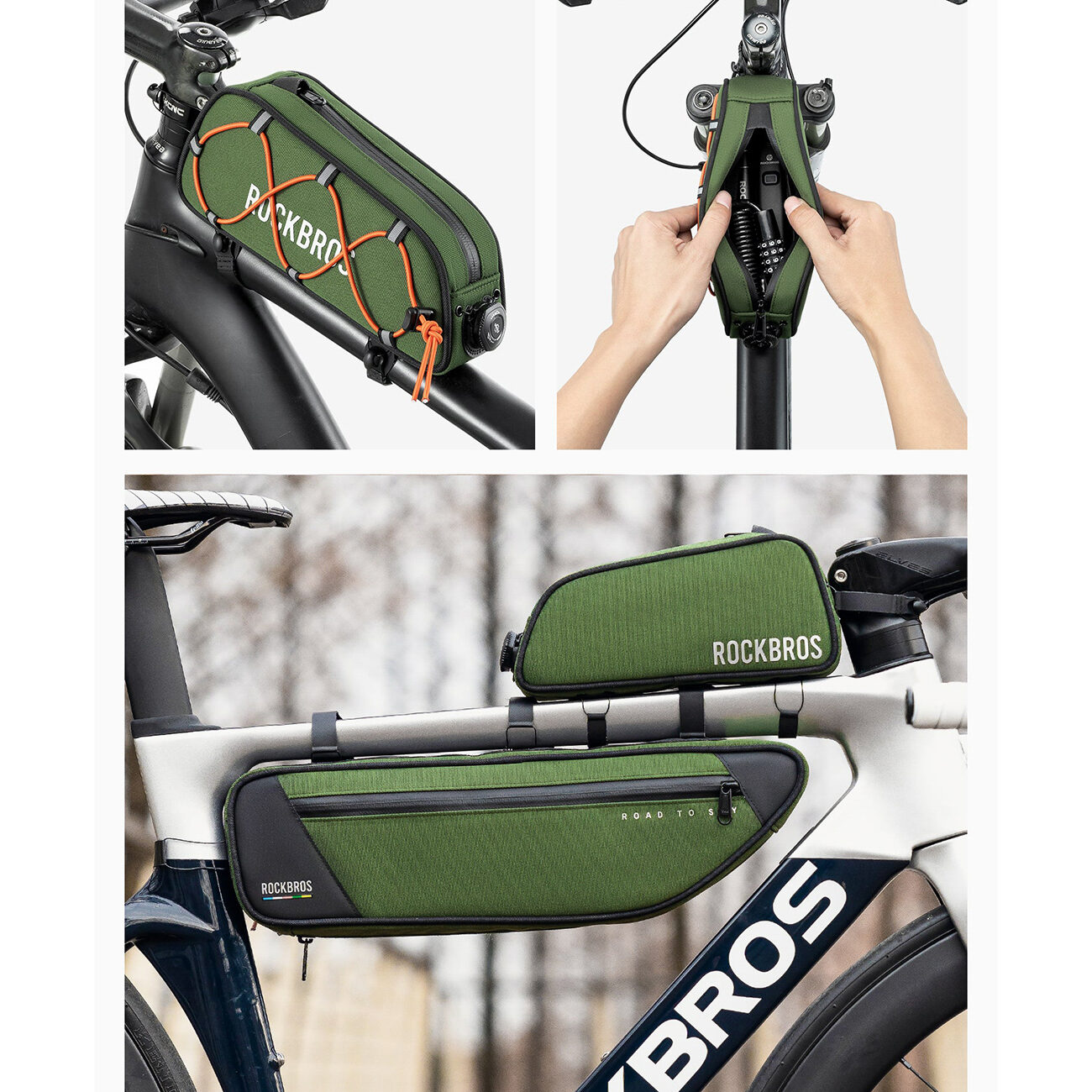 Rockbros 30120045001 ROAD TO SKY bicycle bag for the top frame tube, waterproof, 0.7L - green - imagine 10