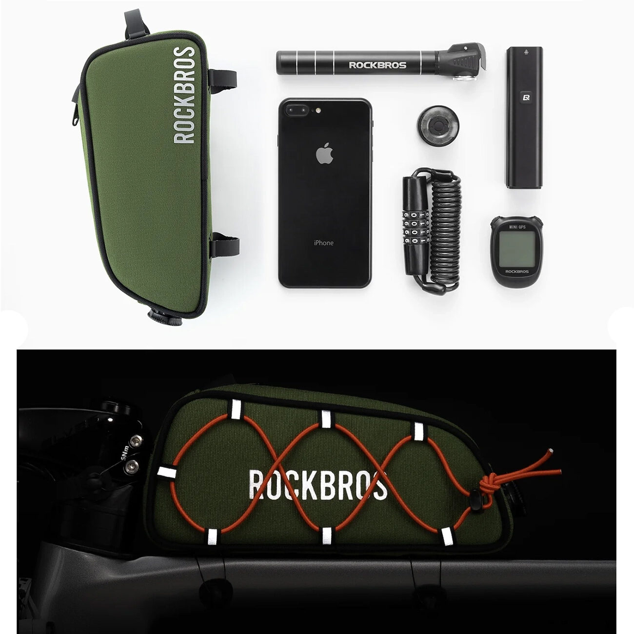 Rockbros 30120045001 ROAD TO SKY bicycle bag for the top frame tube, waterproof, 0.7L - green - imagine 7