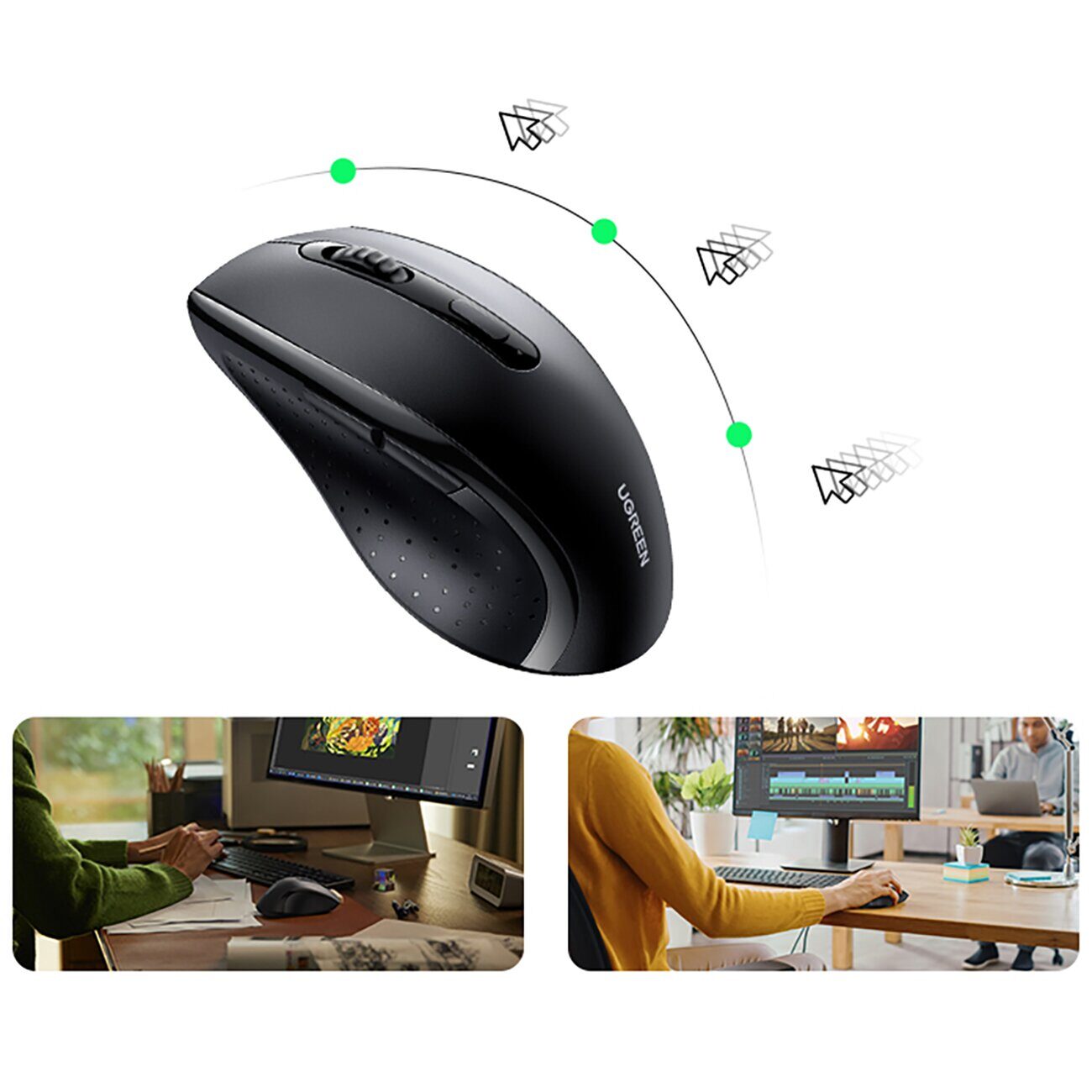 Ugreen Wireless Ergonomic Optical Mouse - Black - imagine 2