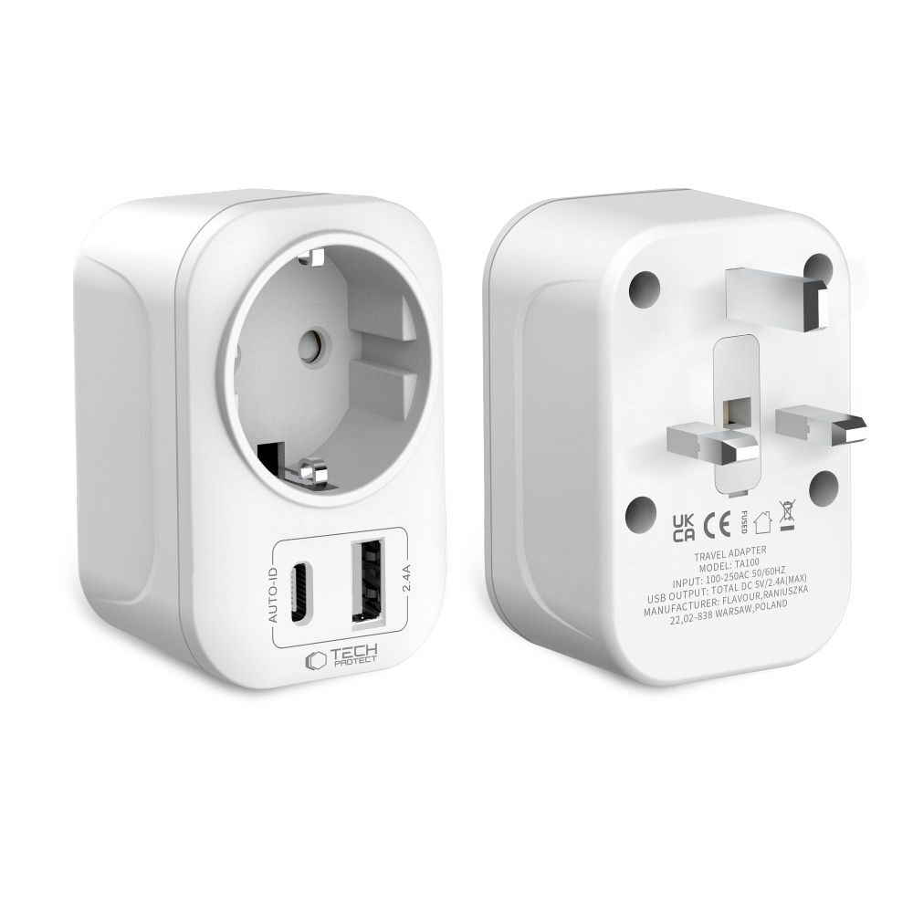 Tech-Protect TA100 UK Adapter - White - imagine 2