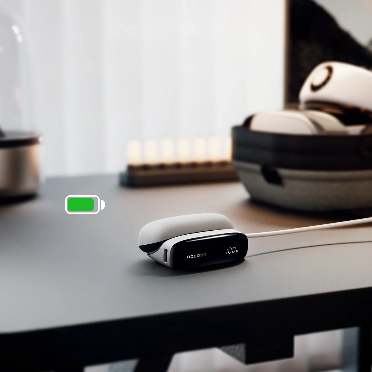2-in-1 Docking Station and Power Bank for B100 BoboVR PD100 Combo Battery - White - imagine 3