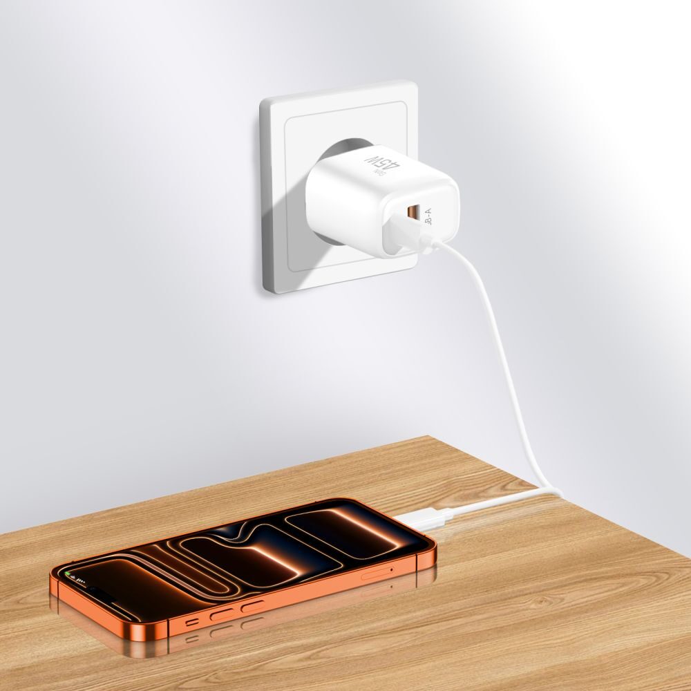 Tech-Protect NCA45W-GAN 2-Port USB-C / USB-A 45W Wall Charger - White - imagine 8