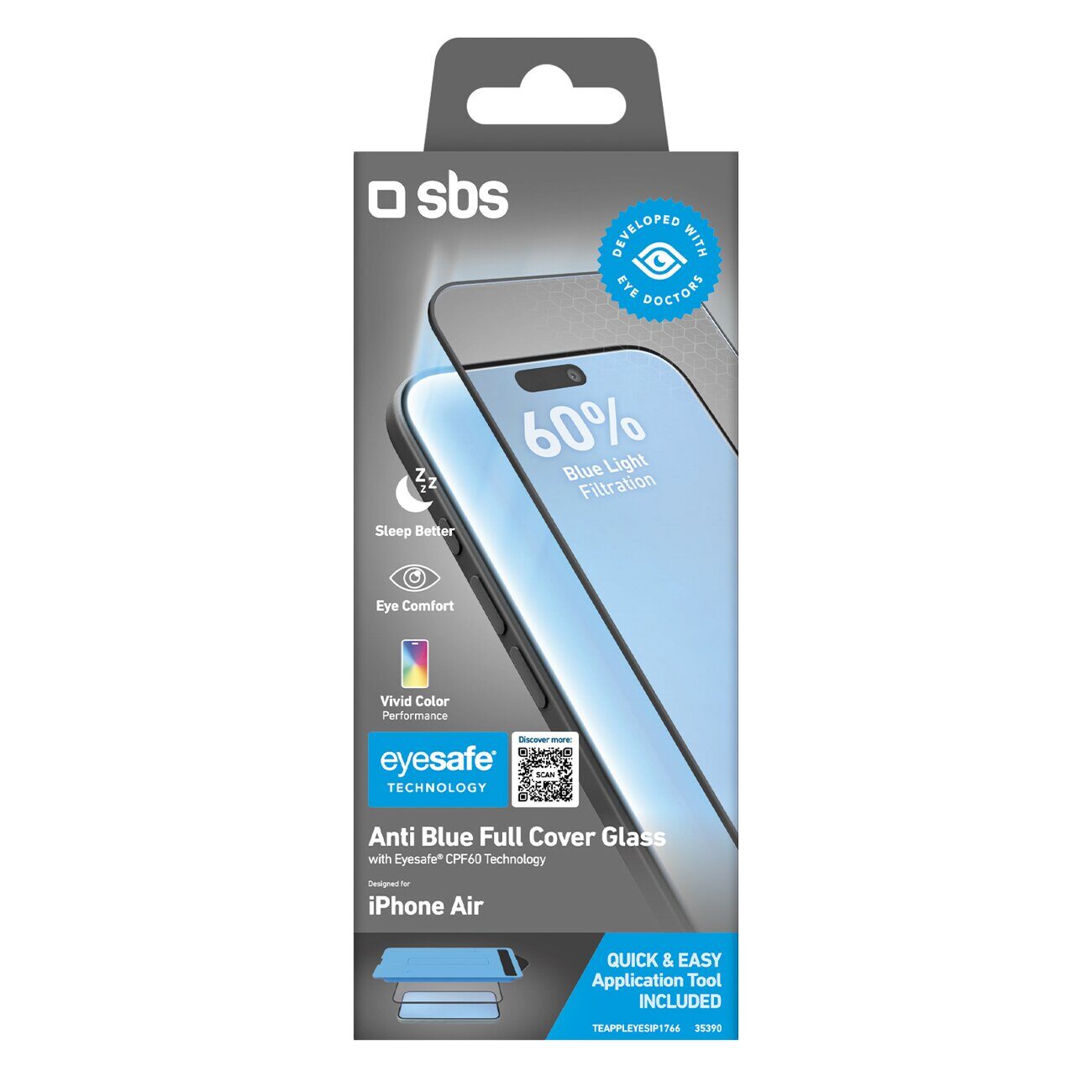 SBS Eyesafe Tempered Glass for iPhone Air with Applicator - imagine 2