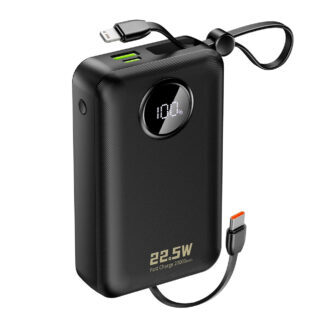 Dudao K14+ Powerbank 20000mAh 22.5W USB-C / USB-A / Built-in Lightning and USB-C Cables - Black