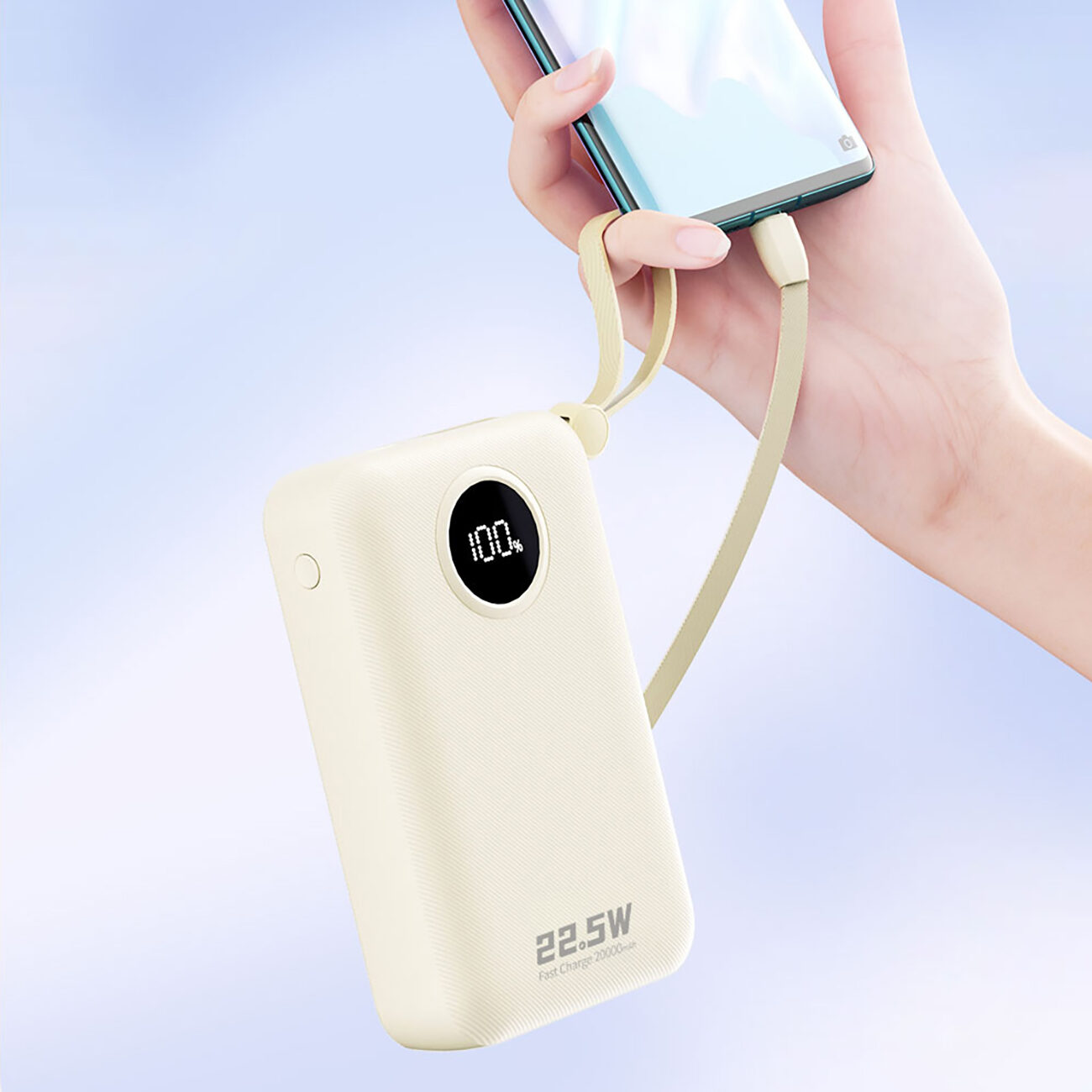 Dudao K14+ Powerbank 20000mAh 22.5W USB-C / USB-A / Built-in Lightning and USB-C Cables - White - imagine 3