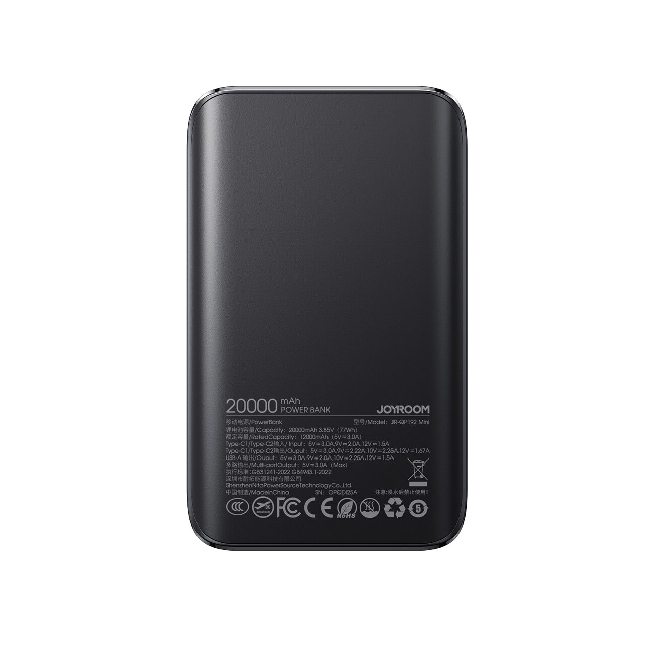 Joyroom JR-QP192 Star Series Mini 20000mAh 22.5W Powerbank with Digital Display - Black - imagine 3