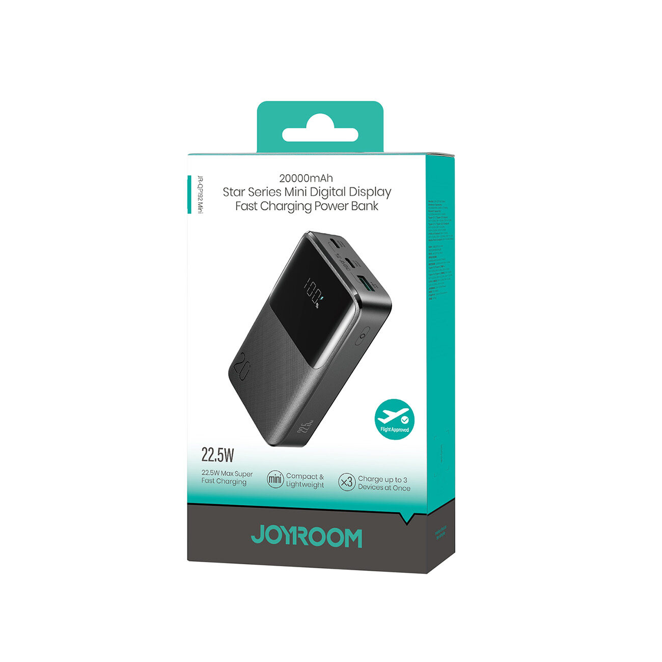 Joyroom JR-QP192 Star Series Mini 20000mAh 22.5W Powerbank with Digital Display - Black - imagine 7